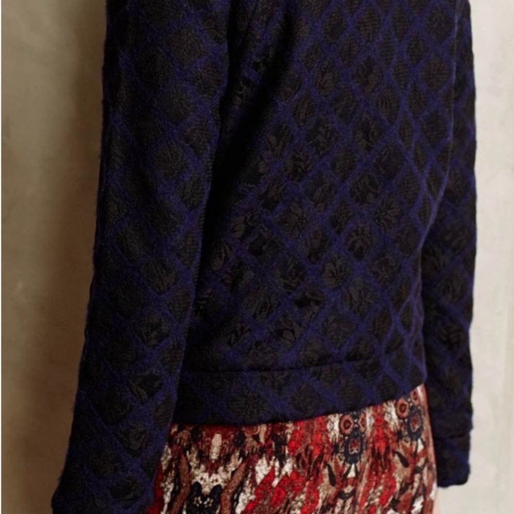 Anthropologie Moth Madeleine Lace Bomber Jacket Navy Blue Small Wool Blend